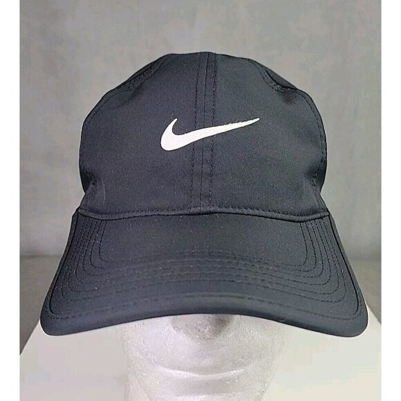 Nike Other - Nike Featherlight Running Dri Fit Hat Cap Adult Size OSFM black white swoosh